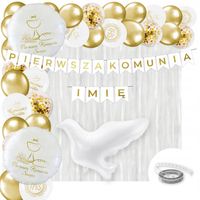 Zestaw Balony Baner I KOMUNIA + IMIĘ Kurtyna Dekoracje