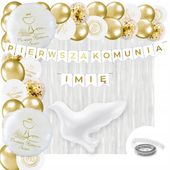 Zestaw Balony Baner I KOMUNIA + IMIĘ Kurtyna Dekoracje