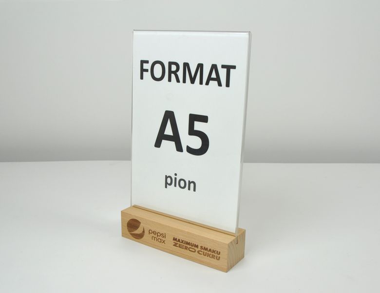 stojak na menu ulotkę plexi + drewniana podstawka z grawerem A5 10 szt zdjęcie 3