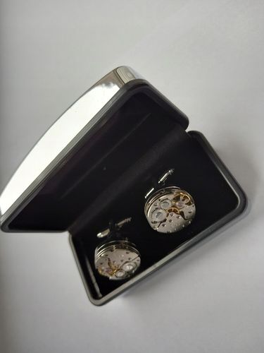 Spinki do mankietów Zegarek Werk Mechanizm Zegarka Steampunk Metalowe Etui na Arena.pl