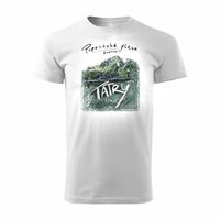 Koszulka z górami w góry turystyczna z Tatrami Tatry Popradskie Pleso trekkingowa męska biała REGULAR S