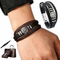 Bransoletka Męska Skórzana Tytanowa Włoska Elegancka Bransoleta Na Rękę