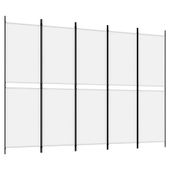Parawan 5-panelowy, biały, 250 x 180 cm, tkanina