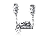 SREBRNA PRZYWIESZKA CHARMS LEŻĄCY ŚPIĄCY KOT KOTEK