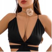 NASZYJNIK CHOKER RÓŻA KWIAT JASNY BEŻ MAŁA RZEMYK