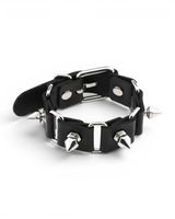 Bransoletka męska skórzana czarna z kolcami punk rock ćwieki 24,5 cm