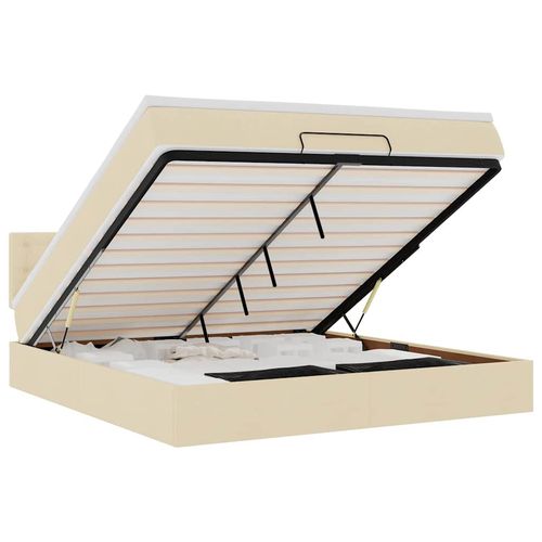 Otomana Łóżko z Materacem i LED, kremowy, 180x200cm, tkanina na Arena.pl