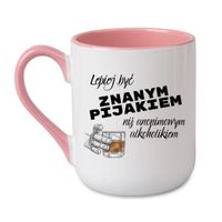 KUBEK "LEPIEJ BYĆ ZNANYM PIJAKIEM NIŻ ANONIMOWYM ALKOHOLIKIEM" Wzór - Elegant Coffee Różowy 330 ml