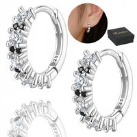 KOLCZYKI Srebrne PRÓBA 925 KÓŁKA z Czarna Cyrkoniami KOŁA SREBRO Damskie