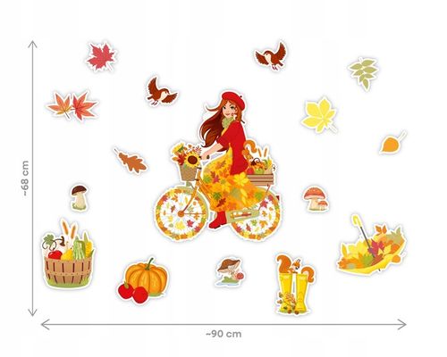DEKORACJA JESIENNA DWUSTRONNA OKIENNA - PANI JESIEŃ NA ROWERZE (16 el.) na Arena.pl