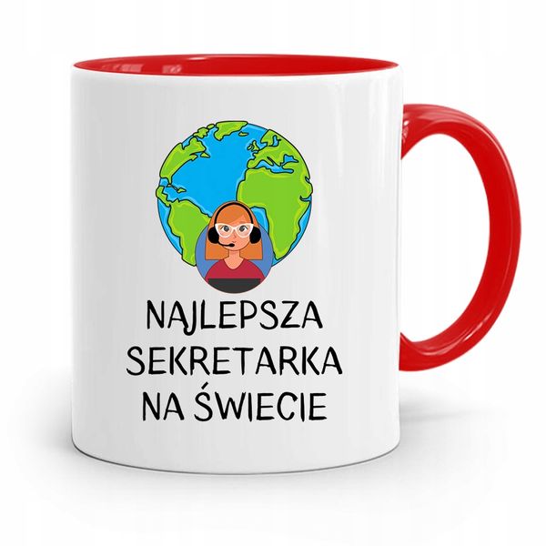 Kubek Czerwony Dla Sekretarki Najlepsza Sekretarka Z Nadrukiem Ze Zdjęciem zdjęcie 1