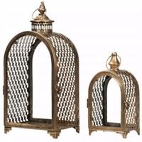 LAMPION LATARNIA NA TARAS BALKON ZŁOTY METALOWY retro do domu ogrodu 2 szt