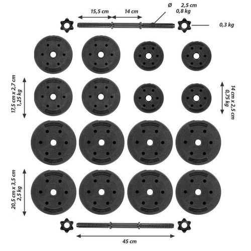 Zestaw hantli MAXXIVA, 2 x 15 kg, 16 obciążników, cement na Arena.pl