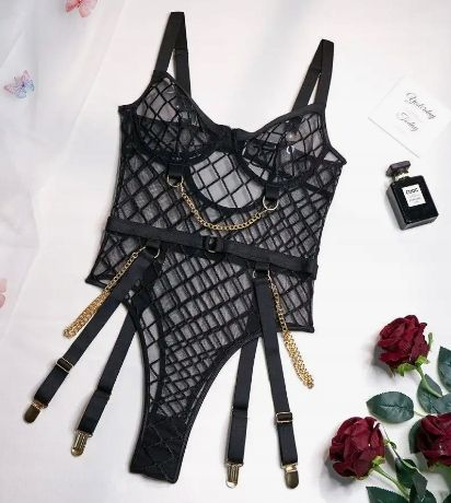 BODY EROTYCZNA BIELIZNA Z ŁAŃCUSZKIEM PIĘKNE PRZEŹROCZYSTE ELEGANCKIE na Arena.pl