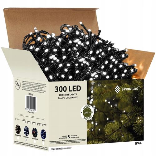 LAMPKI CHOINKOWE 300 LED ZEWNĘTRZNE GRUBE 19,5m ZIMNE BIAŁE OŚWIETLENIE na Arena.pl