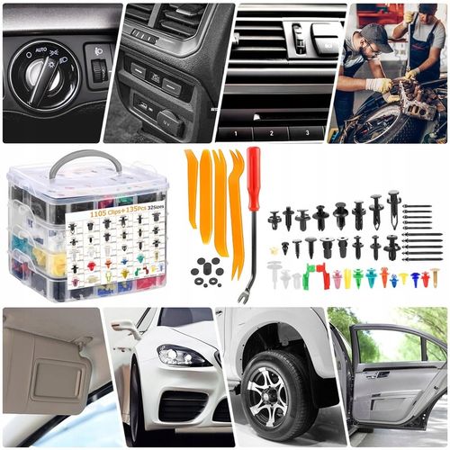 1240 SZTUK SPINKI KLIPSY KOŁKI DO AUTA TAPICERKI SAMOCHODOWE 5x NARZĘDZIA na Arena.pl