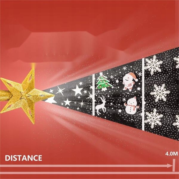 Projektor LED oświetla gwiazdy na czubku choinki, ozdoby świąteczne zdjęcie 3