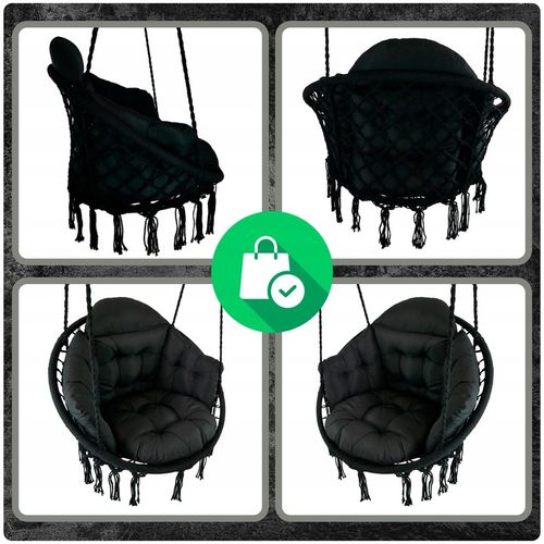 Czarna czarne Bocianie gniazdo huśtawka + PIKOWANA Poduszka XXL + 2 Zestawy na Arena.pl