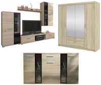 Zestaw mebli Meblościanka + Komoda + Duża Szafa z Lustrem Dąb Sonoma