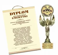 Statuetka i dyplom zestaw prezent Emeryta Emerytki pamiątka z dedykacją