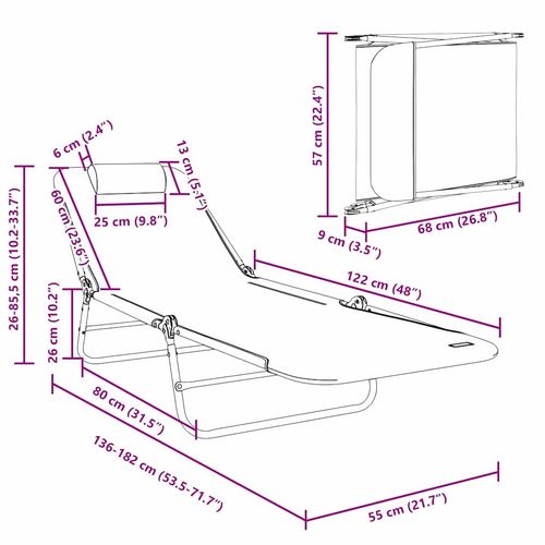 Składany leżak 2 pcs Kremowy 182 x 55 x 85.5cm Textilene na Arena.pl