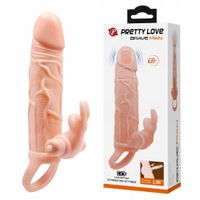 Nakładka z wibracją i stymulatorem łechtaczki z uszkami. Grubszy penis