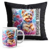 ZESTAW KUBEK + PODUSZKA CZARNA - PIES PSY PIESEK RASA YORKSHIRE TERRIER