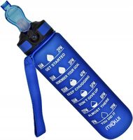 Butelka Bidon treningowy na wodę motywacyjny ze słomką 1000 ml Niebieski