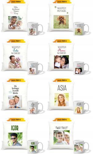Zestaw PODUSZKA i KUBEK PERSONALIZOWANY nadruk ZDJĘCIE napis tekst imię na Arena.pl