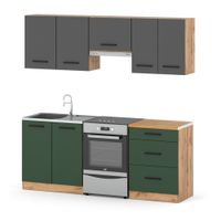 Zestaw Kuchenny Modułowy Pojemnik Z Blatem 2m Wotan Szary Butelkowa Zieleń