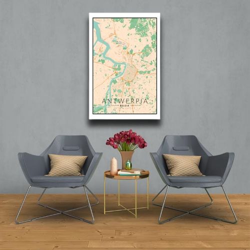 Antwerpia mapa kolorowa - obraz na płótnie 60x80 cm na Arena.pl