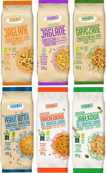 6x FRANK&OLI CIASTECZKA CHRUPIĄCE 120G MIX WSZYSTKICH SMAKÓW KARMEL JABŁKO zdjęcie 1