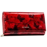 PETERSON portfel damski skórzany lakierowany z motylami P168 czerwony