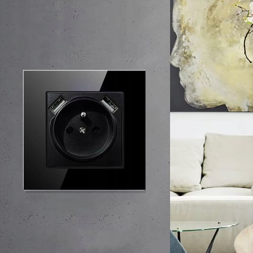 Kontakt GNIAZDO ELEKTRYCZNE Z BOLCEM szklane POJEDYNCZE CZARNE 2x USB FI60 na Arena.pl