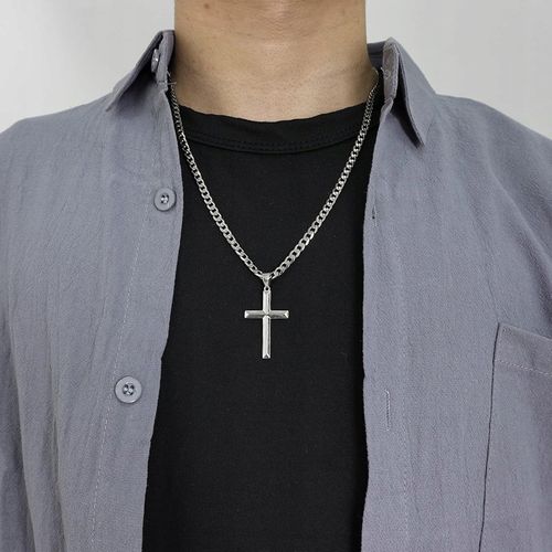 Naszyjnik srebrny z zawieszką krzyż krzyżyk stal szlachetna 316L 50 cm na Arena.pl