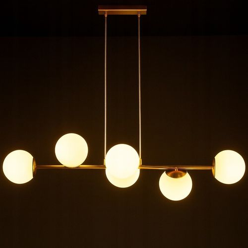 Lampa Wisząca Sufitowa Złota Żyrandol Białe Kule 6x LED E27 na Arena.pl