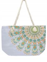 DeDa - materiałowa torba plażowa etniczne wzory pomarańczowo-biała D06-10