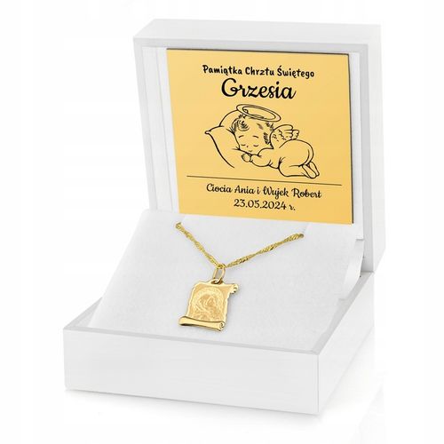 Złoty Medalik 585 z Łańcuszkiem na Chrzest Pamiątka Chrztu Grawer Gratis na Arena.pl