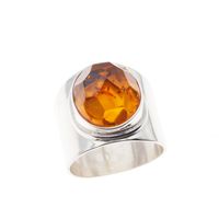 Pierścionek sygnet - Koniakowy Bursztyn fasetowany w srebrze (różne rozmiary) 5