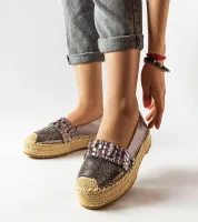 Srebrne espadryle z cyrkoniami Lauro  - pleciona podeszwa 37