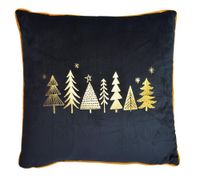 Poduszka welurowa kwadratowa czarna ze złotymi choinkami