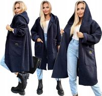 Długi mięciutki PŁASZCZ DAMSKI przejściowy na zamek z kapturem boucle