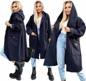 Długi mięciutki PŁASZCZ DAMSKI przejściowy na zamek z kapturem boucle