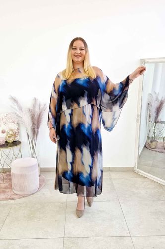 Zwiewna Sukienka w Mazy Maxi Granatowo-Beżowa UNI na Arena.pl