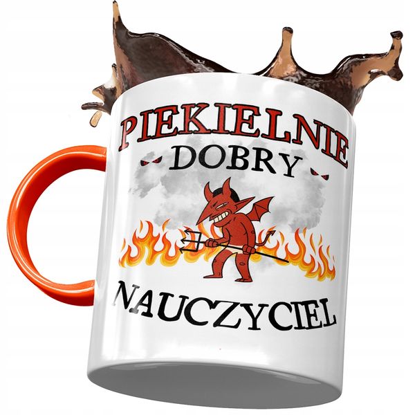 Kubek Pomarańczowy Dla Nauczyciela Piekielnie Z Nadrukiem Ze Zdjęciem zdjęcie 1