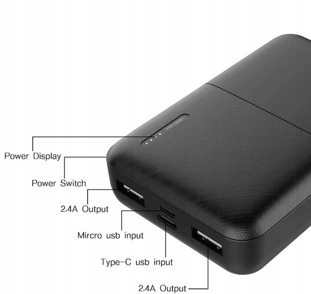 MINI POWERBANK PRZENOŚNA ŁADOWARKA 10000 mAh 2×USB/Micro USB/USB-C POWER zdjęcie 13