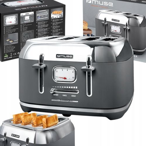 TOSTER OPIEKACZ RETRO DUŻA MOC 1800W NA 4 TOSTY SZARY/SREBRNY MUSE MS-131DG na Arena.pl