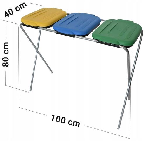 stojak do segregacji odpadów (3-stanowiskowy) żółty, zielony, niebieski na Arena.pl