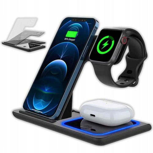 Ładowarka Indukcyjna Stacja Dokująca Apple Iphone AirPods Qi USB 3w1 LED na Arena.pl