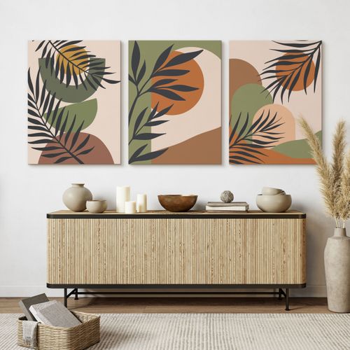 OBRAZY NA ŚCIANĘ SET ABSTRAKCJA LIŚCIE PALMOWE NATURA STYL BOHO 90cm x 40cm na Arena.pl